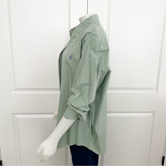 Ralph Lauren Oversized Green & White Checkered Gingham Oxford Shirt Purple Polo - Picture 4 of 16